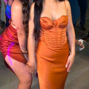 Burnt orange corset dress #corsetdress